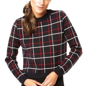 MANGO Crewneck Cropped Plaid Sweater